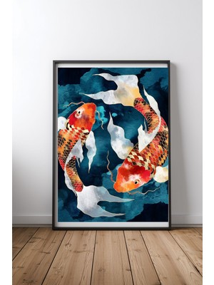 Keyf Home Metallic Koi Iı Siyah Çerçeveli Mdf Tablo Poster Salon Duvar Dekoru Hediye
