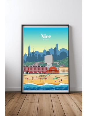 Keyf Home Travel To Nice Siyah Çerçeveli Mdf Tablo Poster Salon Duvar Dekoru Hediye