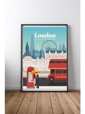 Keyf Home Travel To London Siyah Çerçeveli Mdf Tablo Poster Salon Duvar Dekoru Hediye
