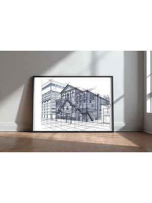 Keyf Home Hand Drawn Massey Hall Siyah Çerçeveli Mdf Tablo Poster Salon Duvar Dekoru Hediye
