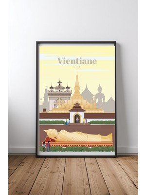 Keyf Home Travel To Vientiane Siyah Çerçeveli Mdf Tablo Poster Salon Duvar Dekoru Hediye