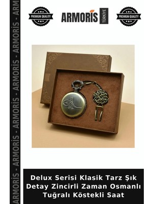 Armoris Delux Serisi Klasik Tarz Şık Detay Zincirli Zaman Osmanlı Tuğralı Köstekli Saat