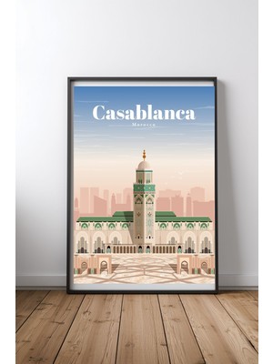 Keyf Home Travel To Casablanca Siyah Çerçeveli Mdf Tablo Poster Salon Duvar Dekoru Hediye