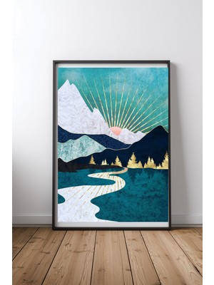 Keyf Home Winter River Siyah Çerçeveli Mdf Tablo Poster Salon Duvar Dekoru Hediye