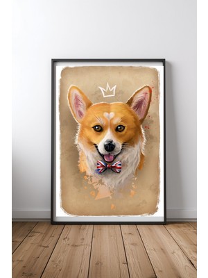 Keyf Home Corgi Siyah Çerçeveli Mdf Tablo Poster Salon Duvar Dekoru Hediye