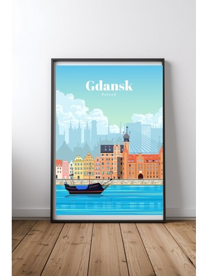 Keyf Home Travel To Gdansk Siyah Çerçeveli Mdf Tablo Poster Salon Duvar Dekoru Hediye