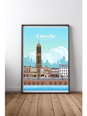 Keyf Home Travel To Utrecht Siyah Çerçeveli Mdf Tablo Poster Salon Duvar Dekoru Hediye