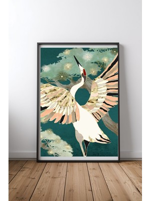 Keyf Home Golden Crane Siyah Çerçeveli Mdf Tablo Poster Salon Duvar Dekoru Hediye