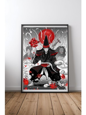 Keyf Home Japanese Shaman With Maple Leaves Siyah Çerçeveli Mdf Tablo Poster Salon Duvar Dekoru Hediye
