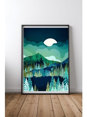Keyf Home Lakeside Reflection Siyah Çerçeveli Mdf Tablo Poster Salon Duvar Dekoru Hediye