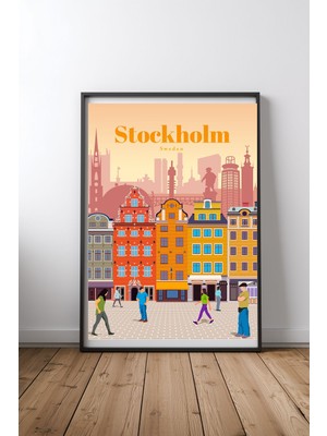 Keyf Home Travel To Stockholm Siyah Çerçeveli Mdf Tablo Poster Salon Duvar Dekoru Hediye