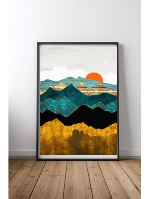 Keyf Home Turquoise Vista Siyah Çerçeveli Mdf Tablo Poster Salon Duvar Dekoru Hediye