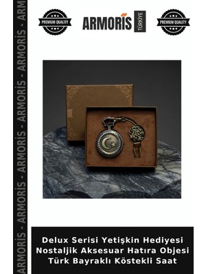 Armoris Delux Serisi Yetişkin Hediyesi Nostaljik Aksesuar Hatıra Objesi Türk Bayraklı Köstekli Saat
