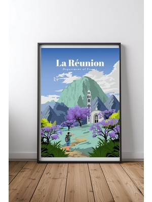Keyf Home Travel To La Reunion Siyah Çerçeveli Mdf Tablo Poster Salon Duvar Dekoru Hediye