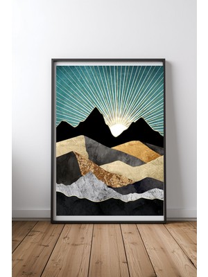 Keyf Home Metallic Daybreak Siyah Çerçeveli Mdf Tablo Poster Salon Duvar Dekoru Hediye