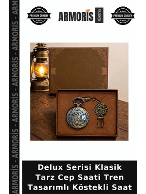 Armoris Delux Serisi Klasik Tarz Cep Saati Tren Tasarımlı Köstekli Saat