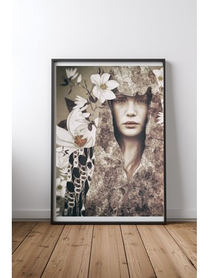 Keyf Home Magnolia Siyah Çerçeveli Mdf Tablo Poster Salon Duvar Dekoru Hediye