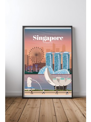 Keyf Home Travel To Singapore Siyah Çerçeveli Mdf Tablo Poster Salon Duvar Dekoru Hediye