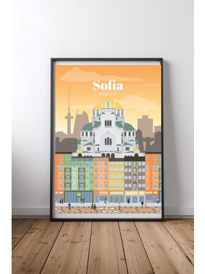 Keyf Home Travel To Sofia Siyah Çerçeveli Mdf Tablo Poster Salon Duvar Dekoru Hediye