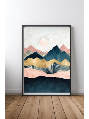 Keyf Home Plush Peaks Siyah Çerçeveli Mdf Tablo Poster Salon Duvar Dekoru Hediye