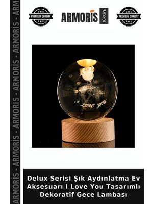 Armoris Delux Serisi Şık Aydınlatma Ev Aksesuarı I Love You Tasarımlı Dekoratif Gece Lambası