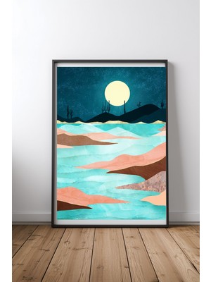Keyf Home Desert Reservoir Siyah Çerçeveli Mdf Tablo Poster Salon Duvar Dekoru Hediye