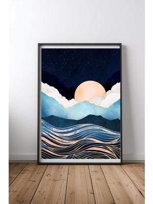 Keyf Home Star Sea Siyah Çerçeveli Mdf Tablo Poster Salon Duvar Dekoru Hediye