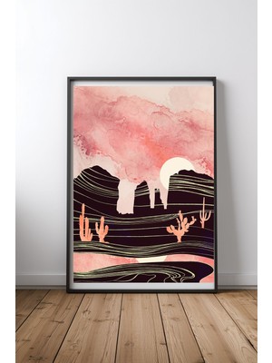 Keyf Home Rose Desert Siyah Çerçeveli Mdf Tablo Poster Salon Duvar Dekoru Hediye