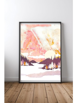 Keyf Home Winter Abstract Siyah Çerçeveli Mdf Tablo Poster Salon Duvar Dekoru Hediye