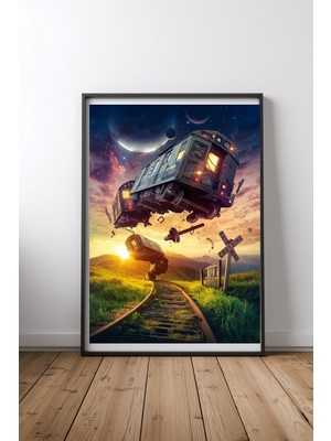 Keyf Home Skyway Express Siyah Çerçeveli Mdf Tablo Poster Salon Duvar Dekoru Hediye
