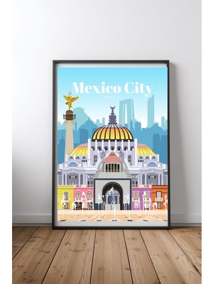 Keyf Home Travel To Mexico City Siyah Çerçeveli Mdf Tablo Poster Salon Duvar Dekoru Hediye