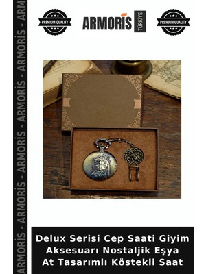 Armoris Delux Serisi Cep Saati Giyim Aksesuarı Nostaljik Eşya At Tasarımlı Köstekli Saat