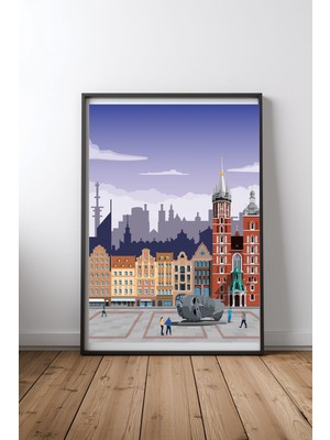 Keyf Home Krakow Travel Print Siyah Çerçeveli Mdf Tablo Poster Salon Duvar Dekoru Hediye
