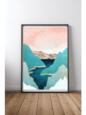 Keyf Home Mint Mountains Siyah Çerçeveli Mdf Tablo Poster Salon Duvar Dekoru Hediye