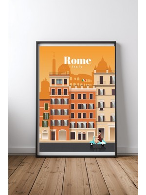 Keyf Home Travel To Rome Siyah Çerçeveli Mdf Tablo Poster Salon Duvar Dekoru Hediye