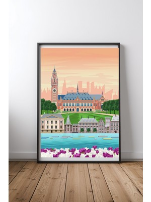 Keyf Home The Hague Travel Print Siyah Çerçeveli Mdf Tablo Poster Salon Duvar Dekoru Hediye