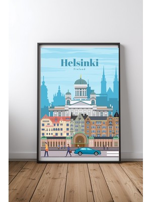 Keyf Home Travel To Helsinki Siyah Çerçeveli Mdf Tablo Poster Salon Duvar Dekoru Hediye