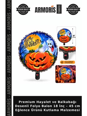 Armoris Premium Hayalet ve Balkabağı Desenli Folyo Balon 18 Inç – 45 cm Eğlence Ürünü Kutlama Malzemesi