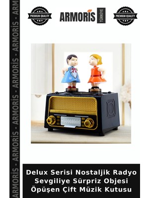 Armoris Delux Serisi Nostaljik Radyo Sevgiliye Sürpriz Objesi Öpüşen Çift Müzik Kutusu