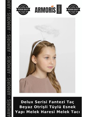 Armoris Delux Serisi Fantezi Taç Beyaz Otrişli Tüylü Esnek Yapı Melek Haresi Melek Tacı