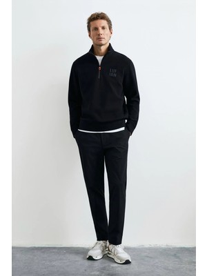 Lufian Chase Erkek Regular Fit Dik Yaka Yarım Fermuarlı Sweatshirt Siyah