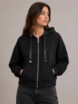 Only Onlmyra Kadın Kapüşonlu Fermuarlı Uzun Kollu Sweatshirt Siyah