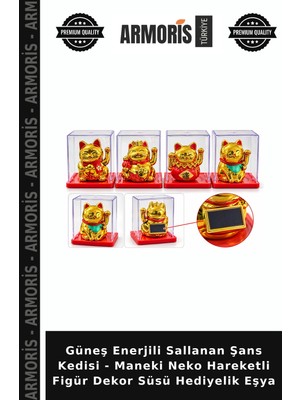 Armoris Güneş Enerjili Sallanan Şans Kedisi - Maneki Neko Hareketli Figür Dekor Süsü Hediyelik Eşya