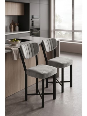 Bezos Sandalye 2 Adet Baby Face Kumaş Metal Ayak Modern Mutfak Sandalyesi Cafe Balkon Ofis Elma 9810 Gri MBT06