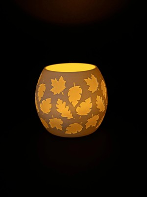 Bezos 3D Baskı Yaprak Desenli Tealight Mumluk Sonbahar Yaprakları Kabartmalı Dekoratif Şamdan Masa Süsü BZS10
