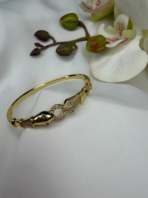 Goldensisters Jewelry Yılan Figürlü Gold Çelik Kelepçe