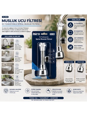 Bezos Musluk Ucu Filtresi 2 Fonksiyonlu 360° Dönebilen (16-19MM) BZS10
