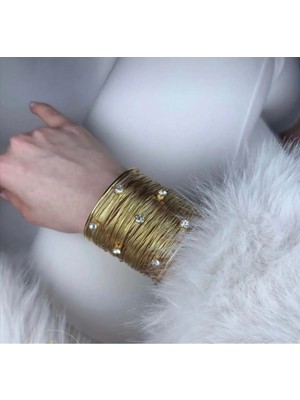 Goldensisters Jewelry Taşlı Tel Çelik Gold Kelepçe