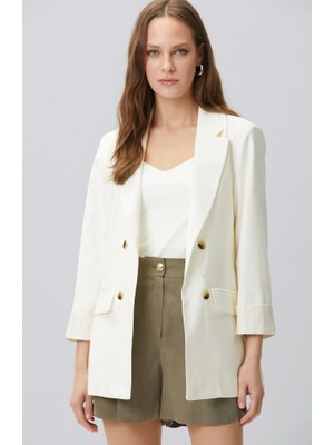 Network White Open Double-Breasted Lined Jacket With Patterned Cuffs