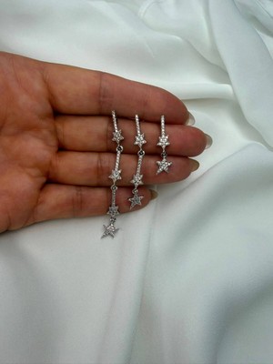 Goldensisters Jewelry Gümüş Rengi Üçlü Sallantılı Yıldız Küpe